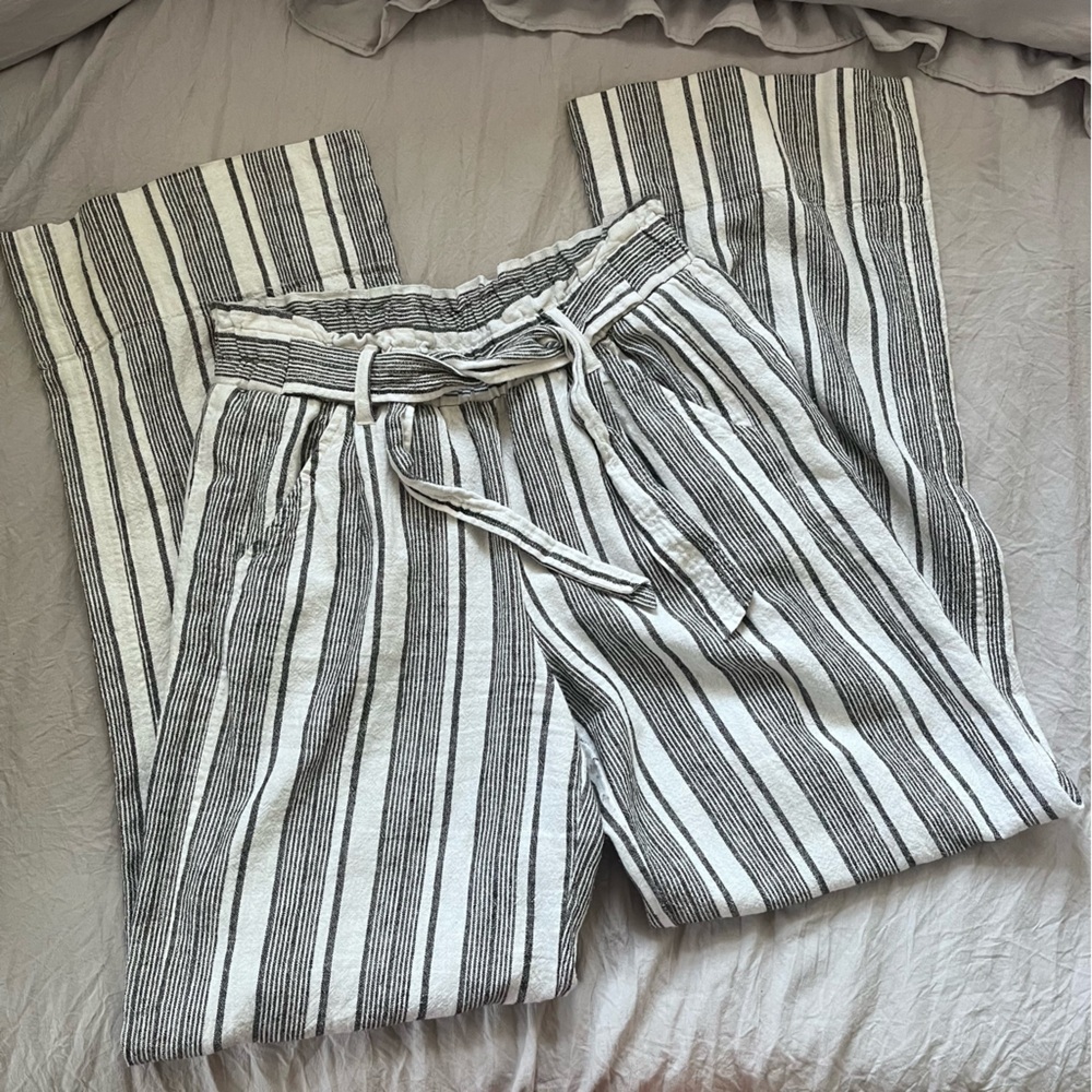 Rewind Black and White Striped Linen Pants